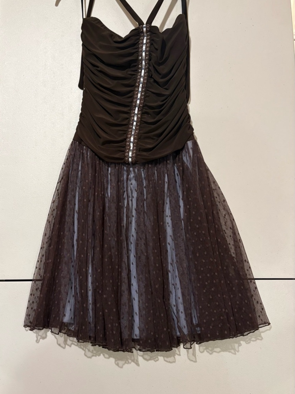 Vintage Y2K C.W. Designs Brown & Baby Blue Mesh Cocktail Dress